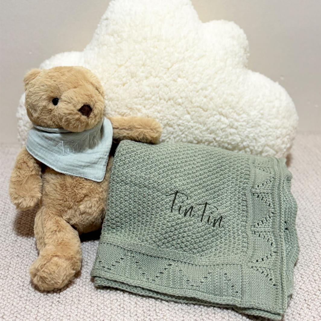 Comfy Knitted Baby Blanket in Forest Green