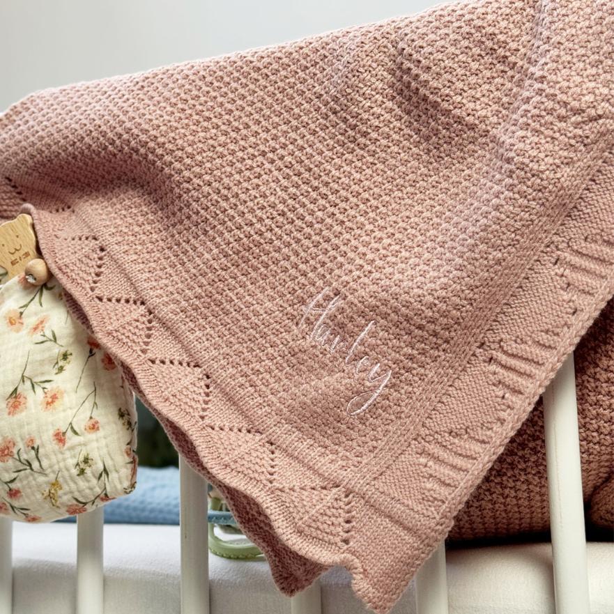 personalised pink blanket baby gift set
