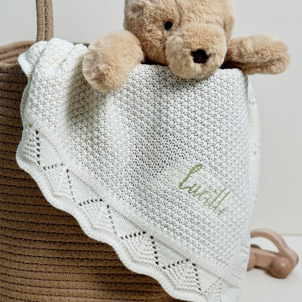 personalised baby gift set white blanket