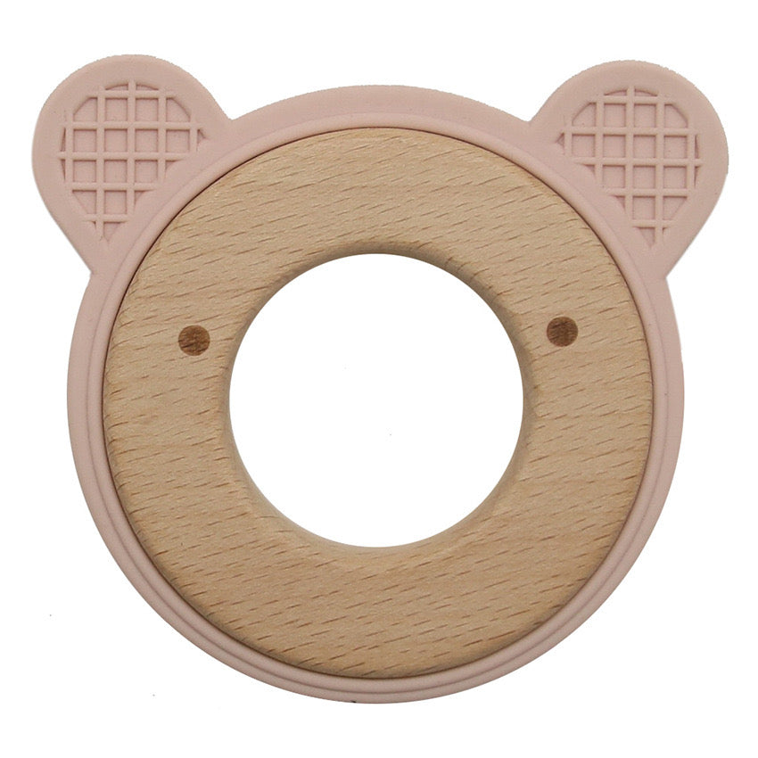Wooden bear-shaped baby teether