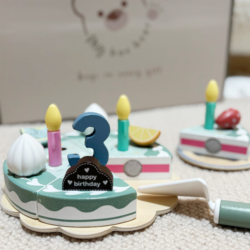 Wooden Role Play Toy Birthday Cake Pretend Play Kitchen Toy