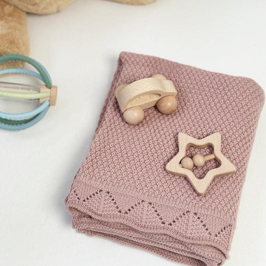 Comfy Knitted Baby Blanket in Blush Pink