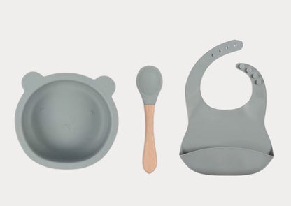 Food Grade Silicone 3PCS Baby Feeding Set green