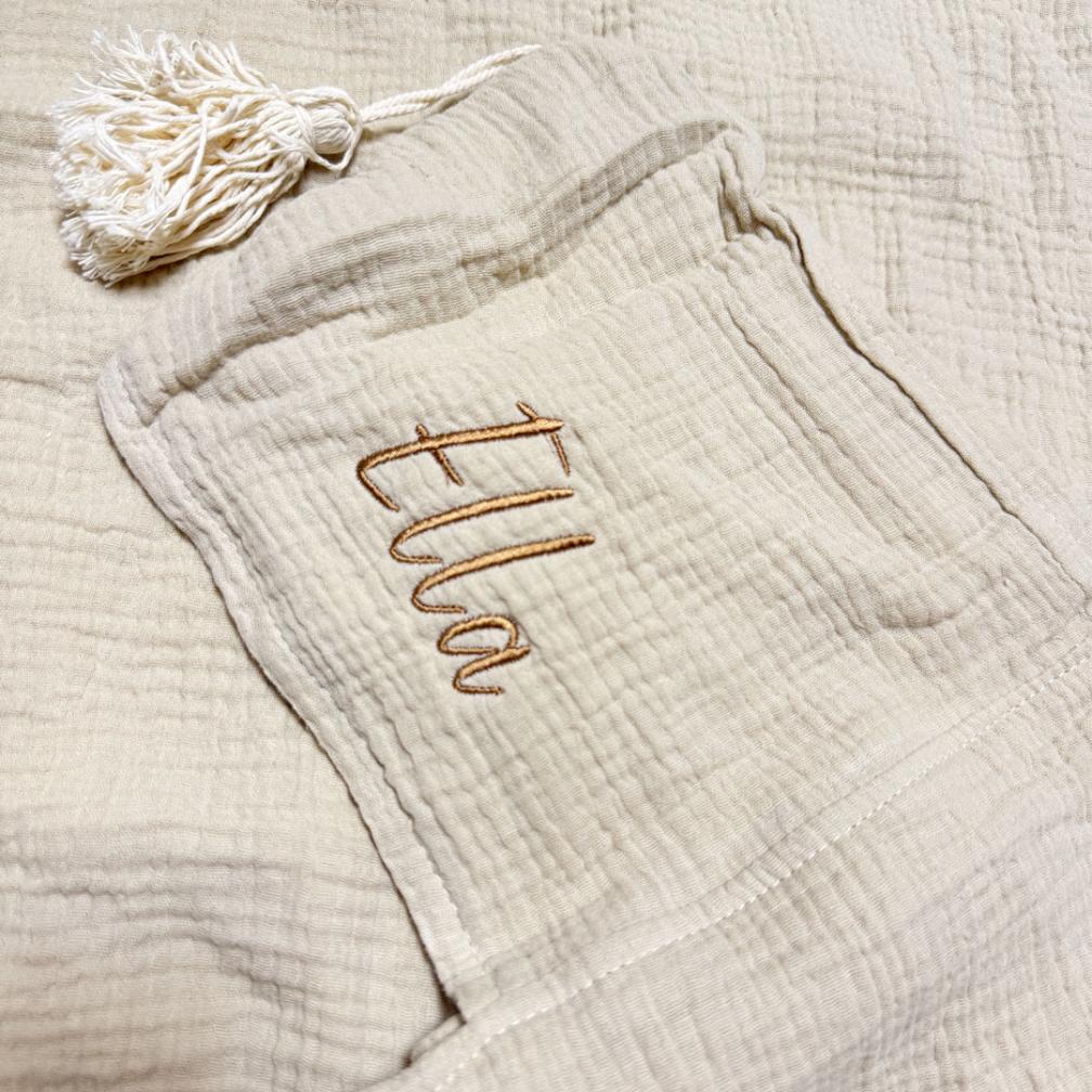 personalised 100days baby gift set muslin hood swaddle beige