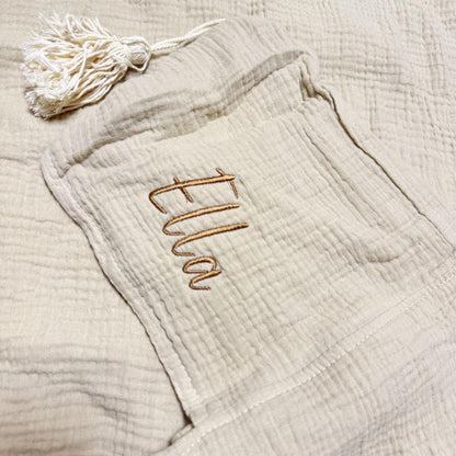 personalised 100days baby gift set muslin hood swaddle beige